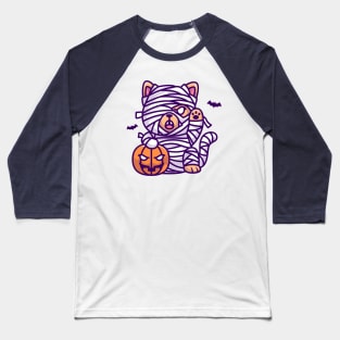 Cute Dog Mummy Holding Pumpkin Cartoon Baseball T-Shirt